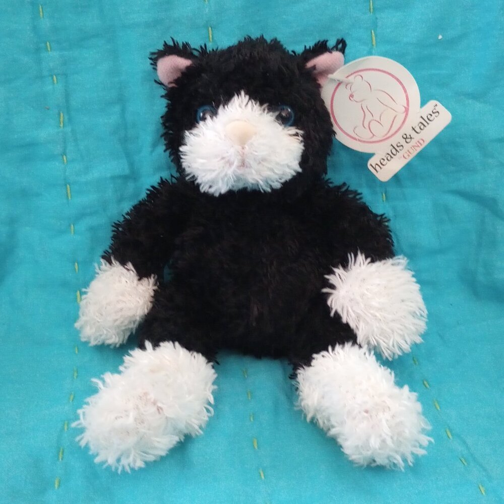 Heads & Tales by GUND Black & White Plush Kitten/Cat with Blue Eyes